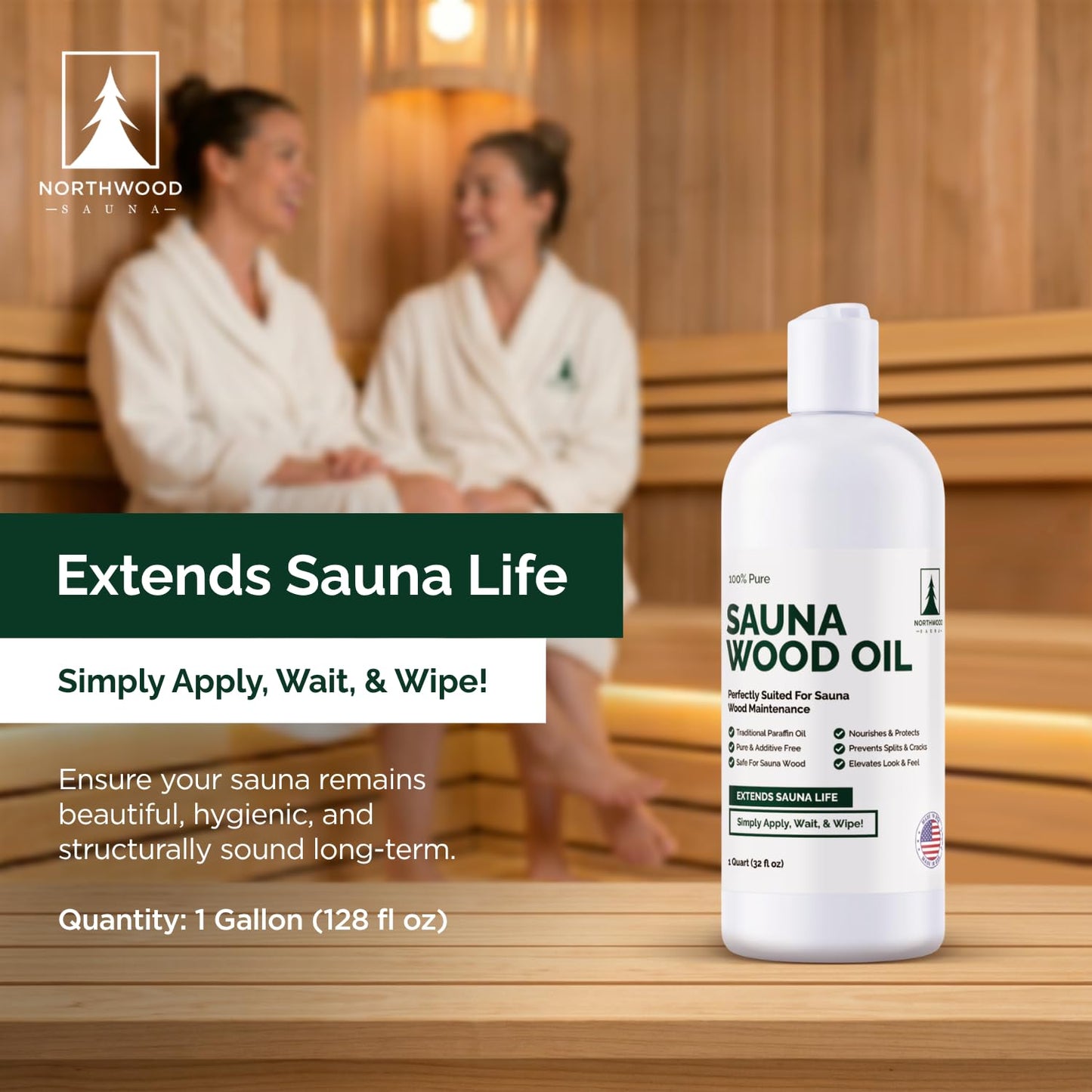 Northwood Sauna - Sauna Wood Oil - 100% Pure Paraffin Oil - Traditional Sauna Sealer - 1 Quart (32 Fl Oz)