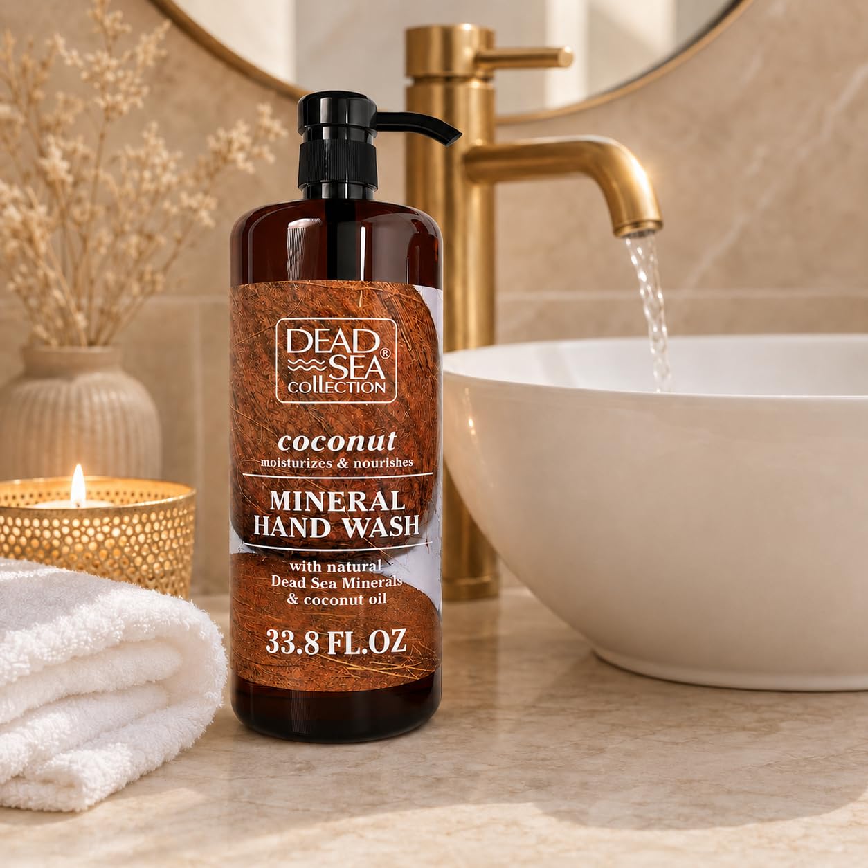 Dead Sea Collection Hand Soap Pump Coconut - Hand Wash Liquid with Dead Sea Minerals and Coconut Oil - All Skin Types Moisturizing & Nourishing - Pack of 2 (33.8 Fl Oz Each) - 67.6 Fl Oz