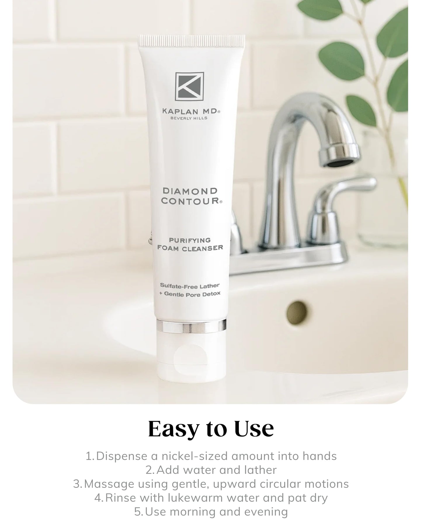 KAPLAN MD Purifying Foaming Cleanser - Diamond-Infused Gel Foam Facial Wash with Salicylic Acid, Pro-Vitamin B5 & Ginger Root - Alcohol-Free, Dermatologist-Developed - For Sensitive & All Skin Types
