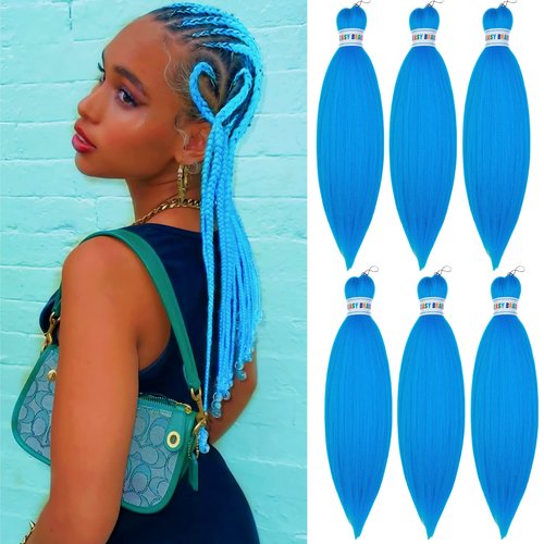 Blue Braiding Hair Pre Stretched 16 Inch Short Box Braids Hair Extension for Braiding (Pack of 6)