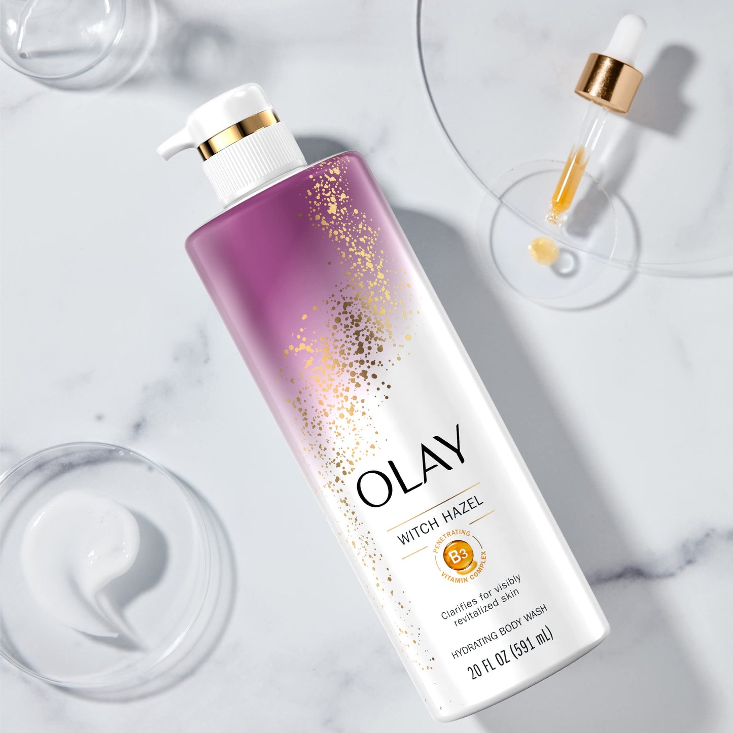 Olay Moisturizing Body Wash for Women with Witch Hazel and Vitamin B3, 20 fl oz (Pack of 4)