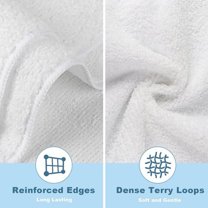 HOMEXCEL Microfiber Washcloths Towel Pack of 24, 12" x 12" Highly Absorbent and Soft Face Towels Wash Cloths for Bathroom, Gym, Hotel and Spa, Fast Drying Multi-Purpose Cleaning Cloth, White