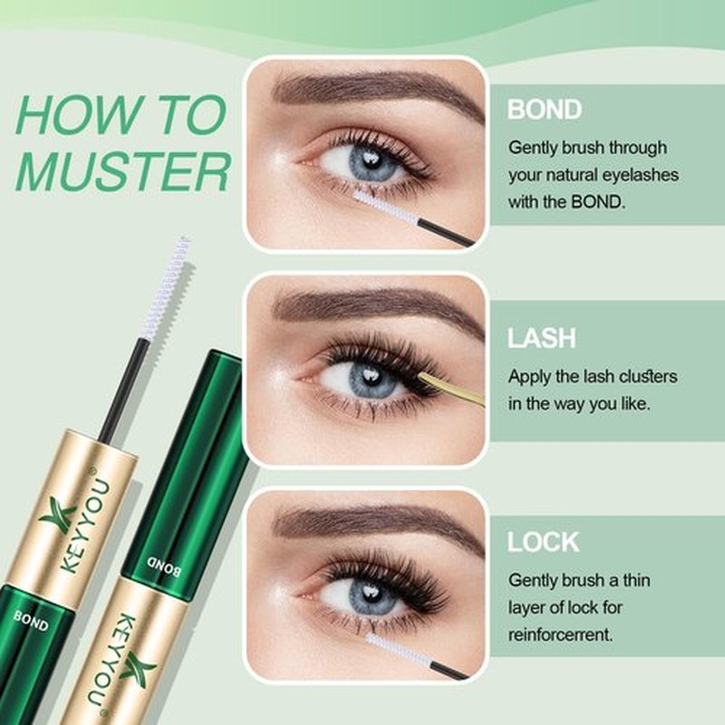 Clear Lash Bond and Seal KEYYOU 10ML Cluster Lash Glue for Lash Clusters Strong Gentle Comfortable Lash Cluster Glue Waterproof Latex-Free Suitable for Sensitive Eyes