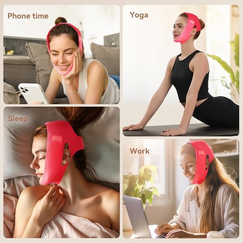 JUSMORE Reusable V Line Face Strap, Soft Silicone Chin Strap for Women 23-27 Inches (powdered)