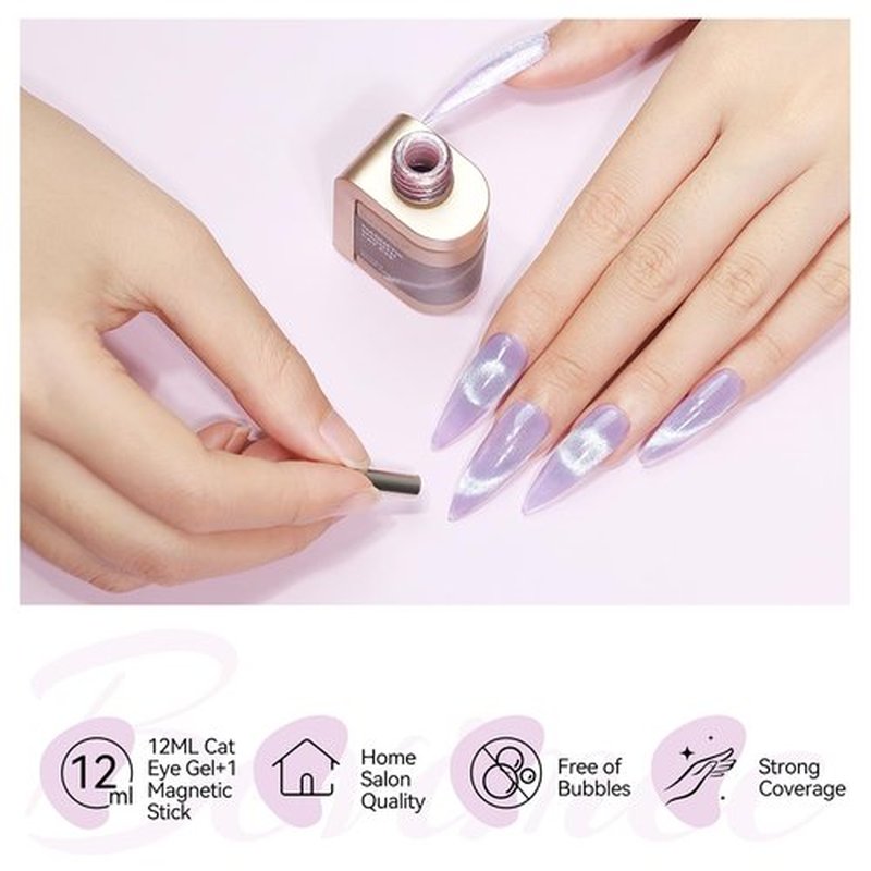 Bevimee Cat Eye Gel Nail Polish 12ML, Lavender Purple Smoothie Magnetic Gel Polish Holographic Shimmer Glitter Cats Eye Nail Polish with Magnet Stick Soak Off UV Gel Nail Art Varnish