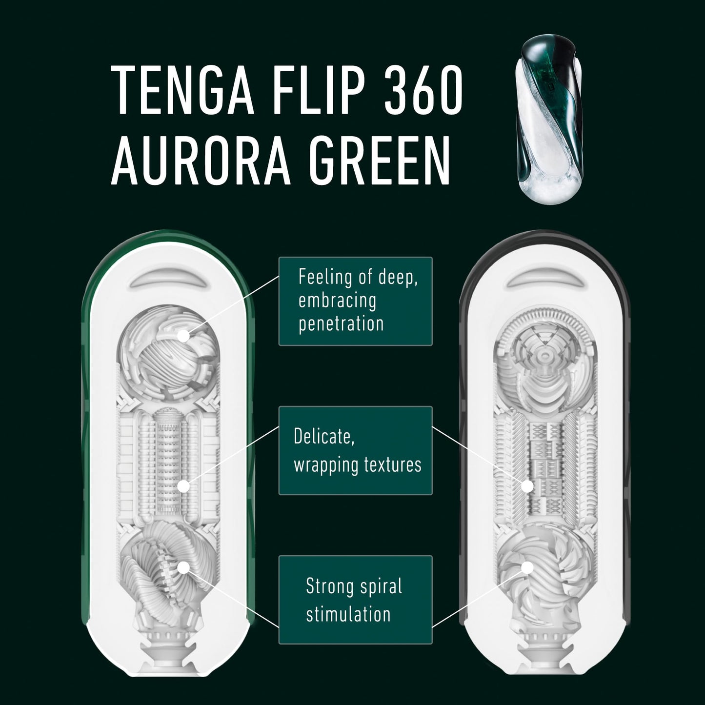 TENGA FLIP 360 Aurora Green – Luxuriously Soft Male Masturbator Sleeve, Enveloping 360° Stroker Adult Sex Toy for Men