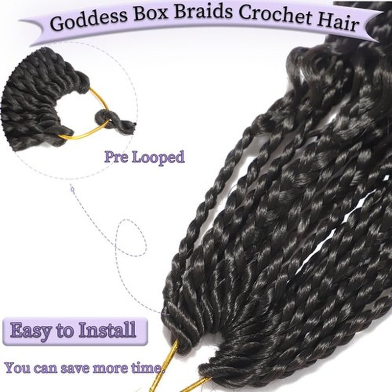 Goddess Box Braids Crochet Hair 18 Inch Crochet Braids Pre Looped Boho Braids Crochet Hair 8 Packs Crochet Hair for Black Women Crochet Box Braids With Curly Ends (18 Inch,2#)
