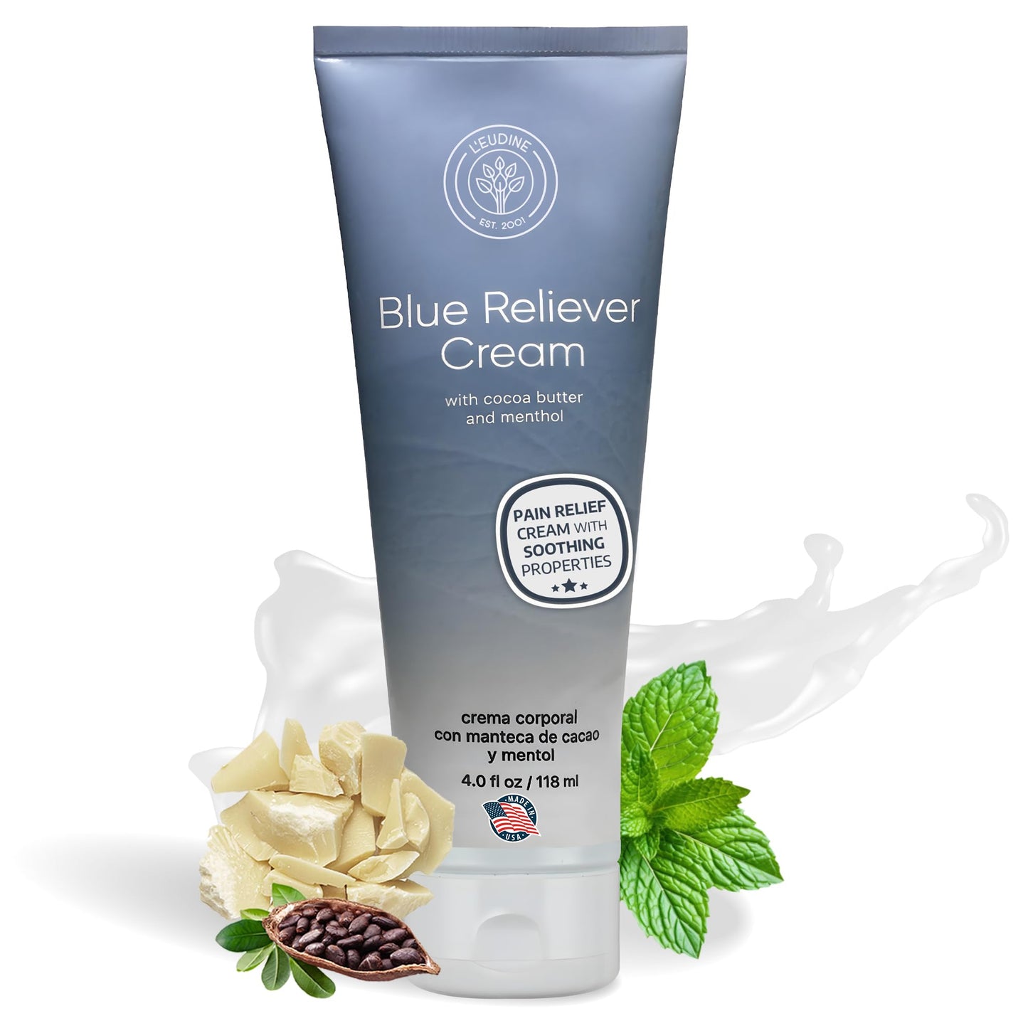 L'EUDINE Blue Reliever Cream – Joint and Muscle Therapy, Body Cream with Cocoa Butter and Menthol