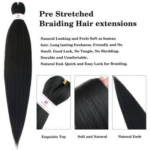 Pre-stretched Braids Hair 26 Inch 8 Packs Professional Itch Free Hot Water Setting Synthetic Fiber Ombre Yaki Texture Braid Hair Extensions 1B…