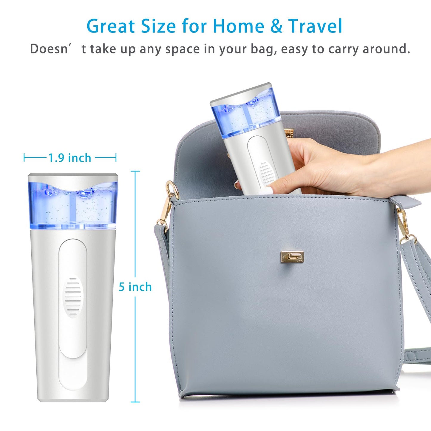 withthesun Portable Nano Face Mister, Facial Steamer, USB Rechargeable Cool Mist Sprayer, 40ml Visual Water Tank, Nano Mister for Eyelash Extensions, Facial Deep Cleaning, Makeup (White)