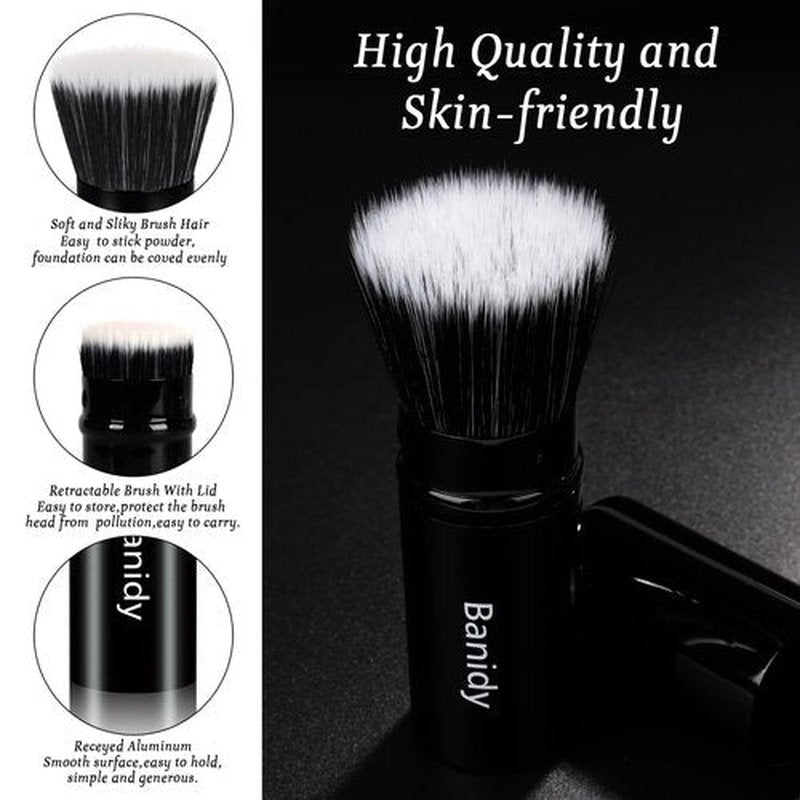Foundation Makeup Brush Flat Top Kabuki Face Blush Liquid Powder Foundation Brush Retractable Travel Brush for Blending Liquid, Cream or Flawless Powder Cosmetics