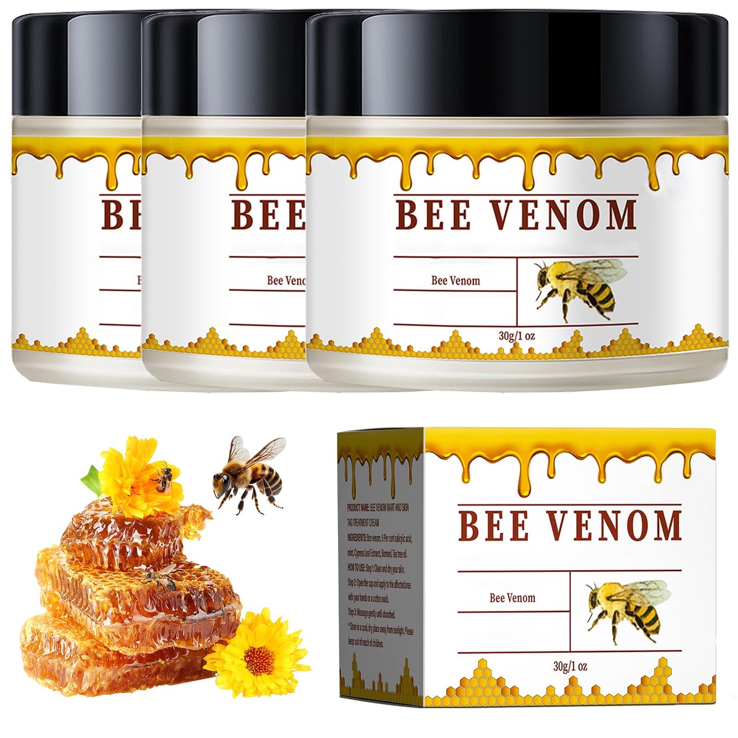 3 PCS Bee Venom Skin Treatment Cream, New Bee Venom Comprehensive Cream, Face lifting and firming, Natural Serum Suitable Gentle for All Skin Types
