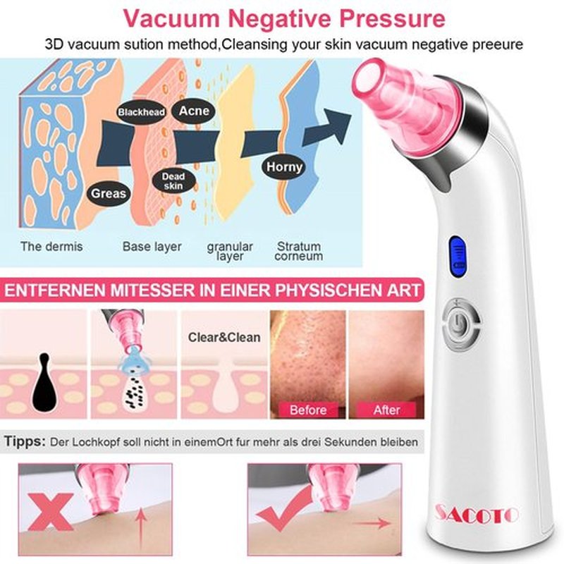 Blackhead Remover Pore Vacuum, Face Suction Pore Cleanser, 5 Suction Power Electric Blackhead Extractor Tool, 4 Probes, Blackhead Suction Remover for Women & Men (Pink)