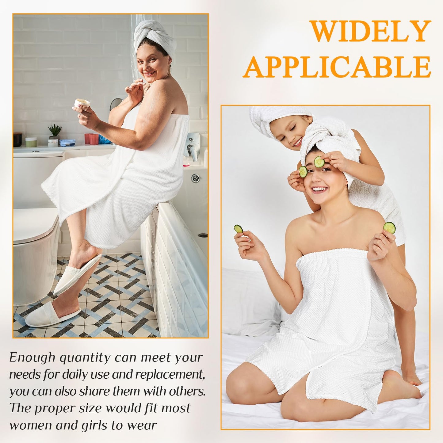 Tigeen 4 Pcs Towel Wrap for Women Waffle Spa Robe with Adjustable Closure Elastic Top Lightweight Wraps for Bath Shower(Medium,White)