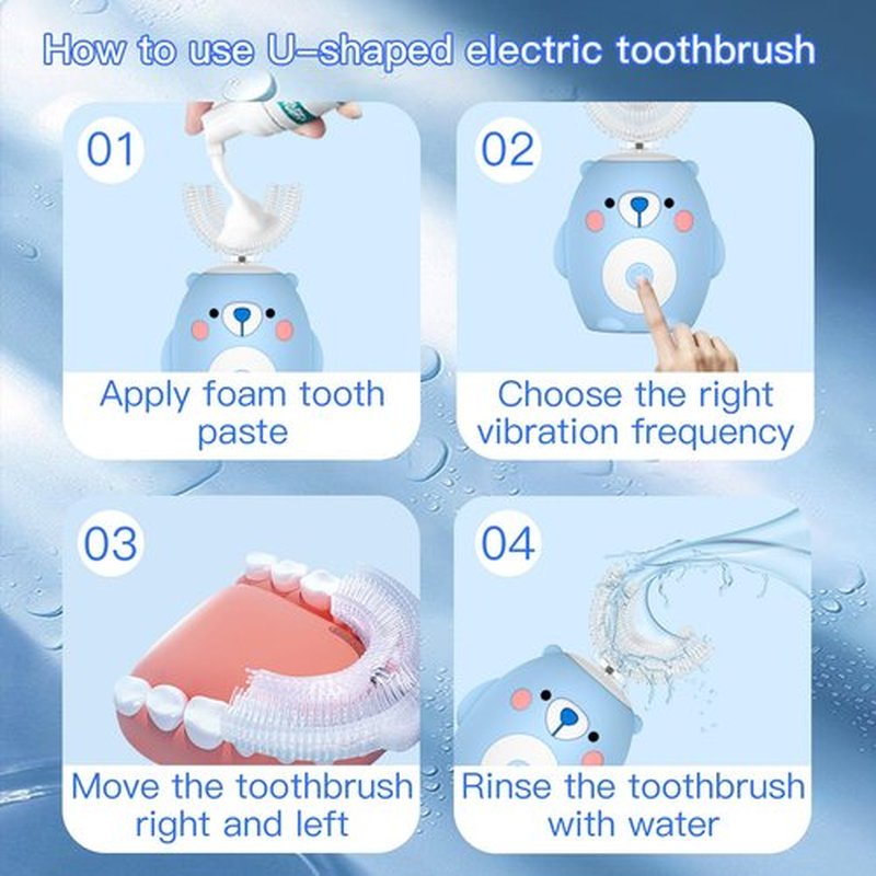 PVOGRT Kids Electric U Shaped Toothbrush, Childrens Toothbrush with 6 Soft Brush Heads Automatic Sonic Toothbrush Rechargeable with 6 Cleaning Modes - (Age2-7 Blue)