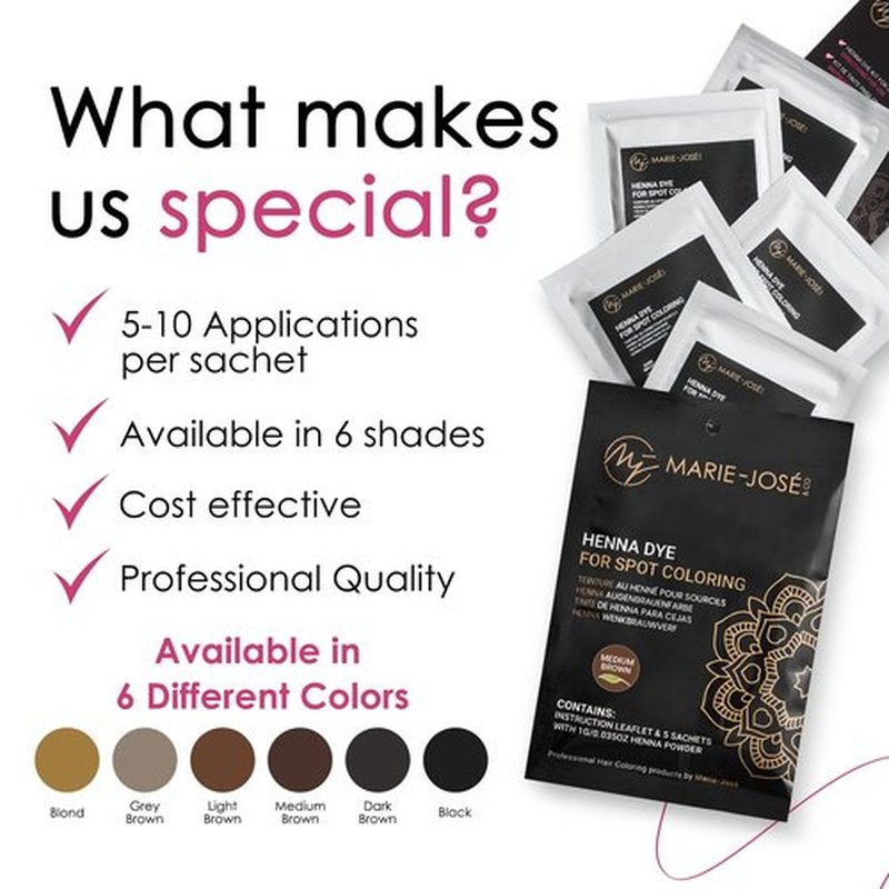 Marie-José & Co Henna Dye Set - Professional Henna Tint for Spot Coloring - Good for 50 Applications (Medium Brown)