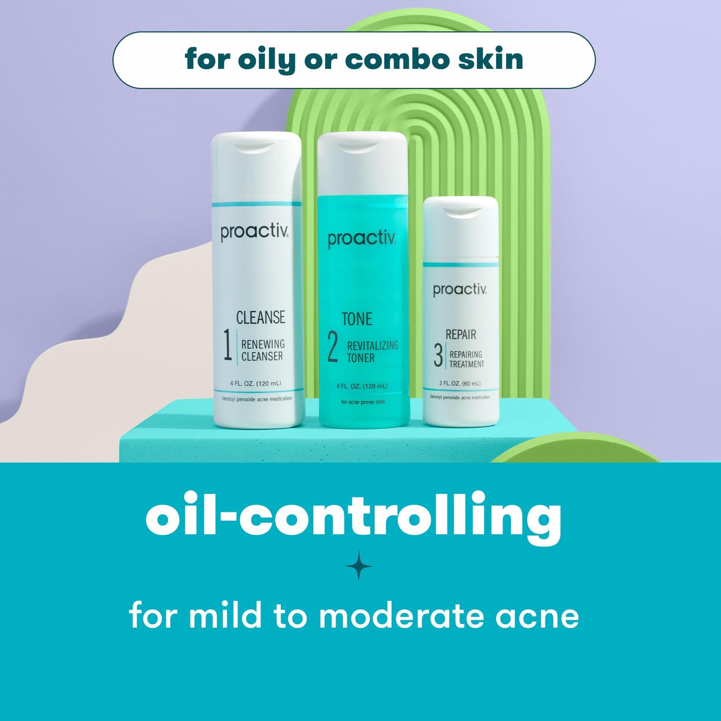Proactiv 3 Step Acne Treatment - Benzoyl Peroxide Face Wash, Repairing Acne Spot Treatment for Face And Body, Exfoliating Toner - 60 Day Complete Acne Skin Care Kit