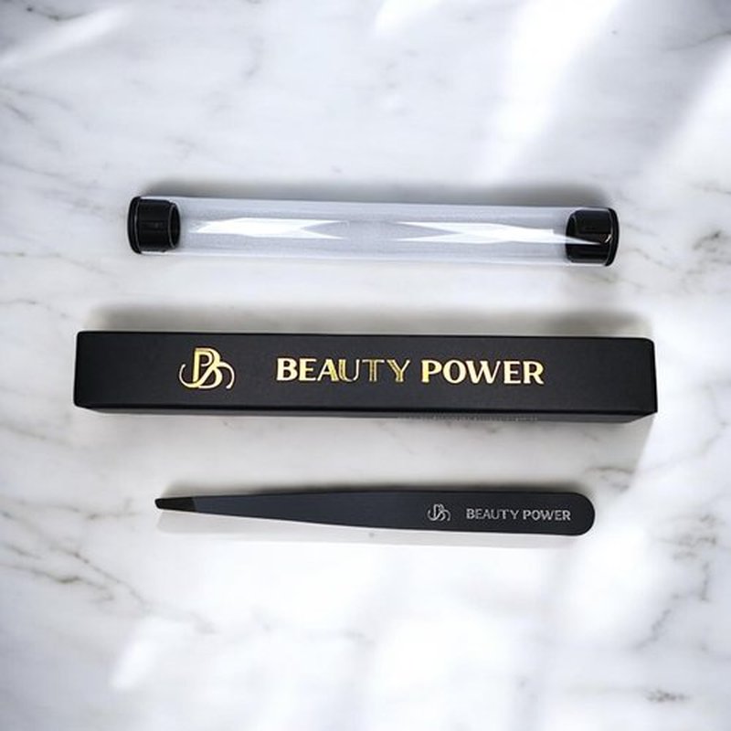 Beauty Power Professional Tweezers - Slant, Durable Lightweight German Stainless Steel, Ultra Precision Tweezers for Eyebrows, Facial Hair, Chin, and Ingrown Hair Removal (Matte Black)