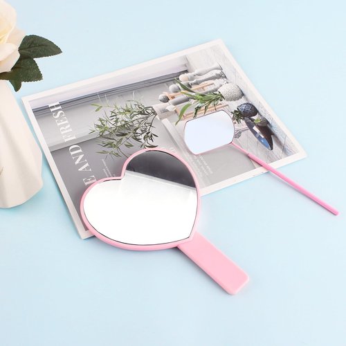 TBWHL Heart-Shaped Travel Handheld Mirror, Cosmetic Hand Mirror with Handle Hand Held Mirror for Women Girls (Lash Mirror & Heart Mirror, 2)