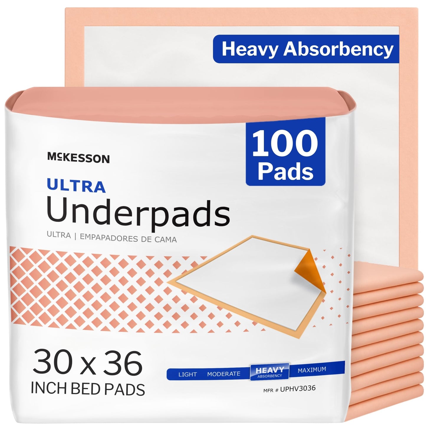 McKesson Underpads Disposable Bed Pads 30" x 36" [100 Count], Heavy Absorbency, Ultra Incontinence Chux Pads for Adults, Elderly, and Baby, Pee Pads