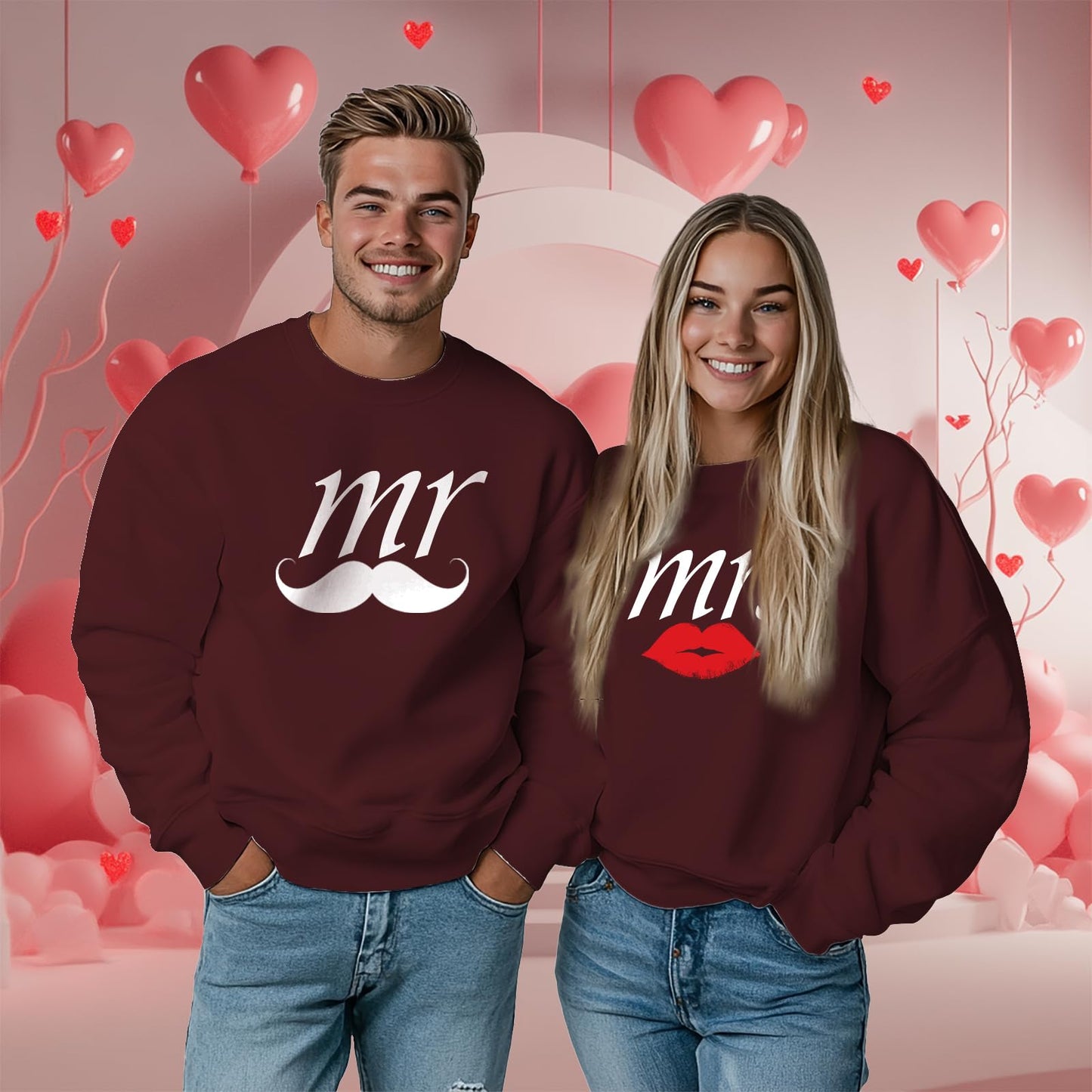 domirica Burgundy Gifts For Girlfriend Unisex Custom Engagement Long Sleeve Pullover Crewneck Oversized Custom Sweatshirt 2025 Valentines Day For Couple Fashion Funny Matching Gifts,5XL