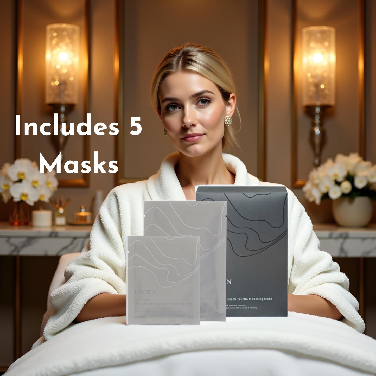 LAVIEN Black Truffle Peel Off Face Mask - Korean Modeling Mask with Truffle Extract for Pores & Deep Hydration - Luxury Spa Facial Mask at Home - 5 Pack