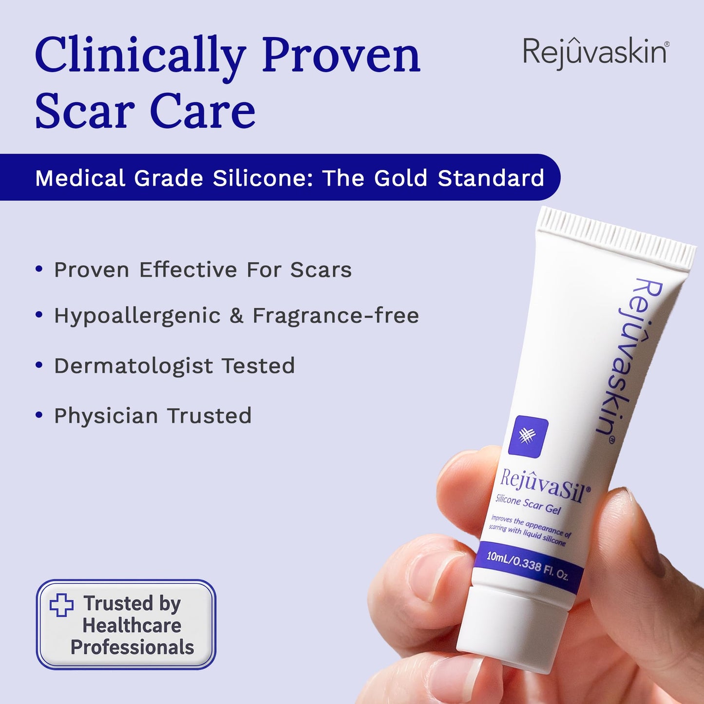 Rejûvaskin RejûvaSil Silicone Scar Gel, Medical Grade Scar Removal Gel for Surgical Scars, Keloids, Burns & Acne, With Vitamin C, Emu Oil & Squalane to Soften & Flatten, 10 mL
