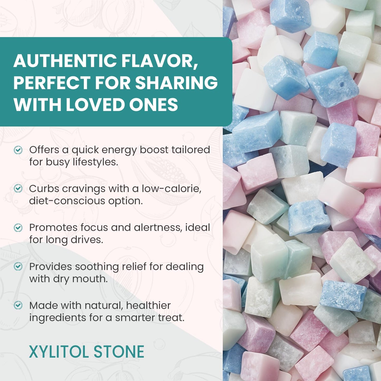 Xylitol Stone Sugar Free Candy - Vegan & Keto Friendly Unique Hard Candy - 100% Natural Flavor Candies - Gluten Free & Non-GMO Breath Freshener Low Calorie Mints - Peppermint Booster (Pack of 2)