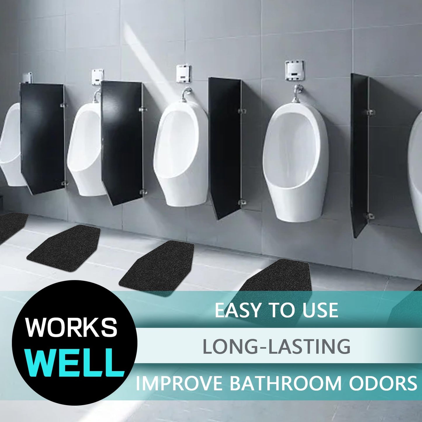 Urinal Mats 6 Pack Urinal Pads Urinal Floor Mats for Men Bathroom Commerical Disposable Non-Slip Rubber Backing Washable Urinals Mat Eliminating Odor 17.7" x 20.5" (3 Pcs Black 3 Pcs Dark Grey)