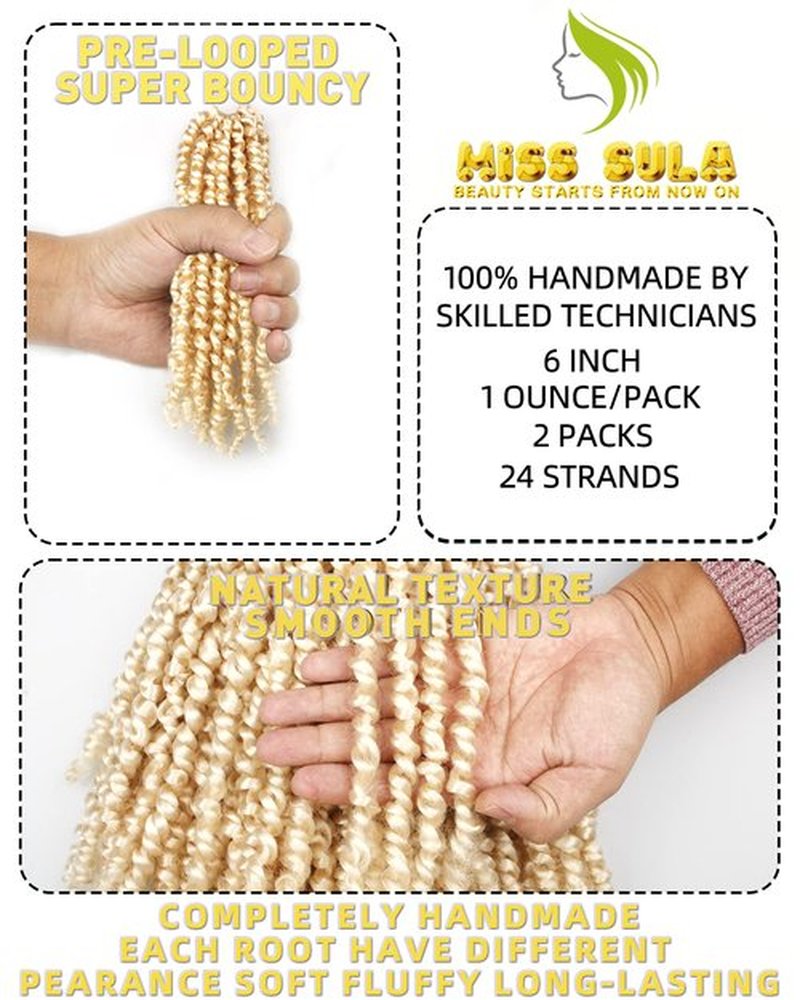 Miss Sula Passion Twist Hair-Pre-twisted Passion Twists,Pre-Looped Crochet Braids Made Of Bohemian Hair Synthetic Braiding Hair Extensions (6 Inch(Pack of 2), 613#)