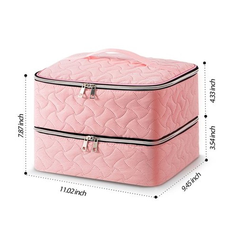 Nail Polish Organizer Case Holds 42 Bottles (15ml/0.5 fl.oz), Double-Layer Nail polish storage with Adjustable Dividers, Portable Nail Polish Bag for Nail Gel Nail Lamp and Manicure Tools, Pink