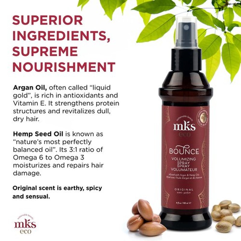 MKS eco Bounce, Original Scent - 4 fl oz - Volumizing Spray - Natural-Looking, Weightless Volume - Moroccan Argan Oil, Hemp Seed Oil & Panthenol - Vegan & Cruelty Free