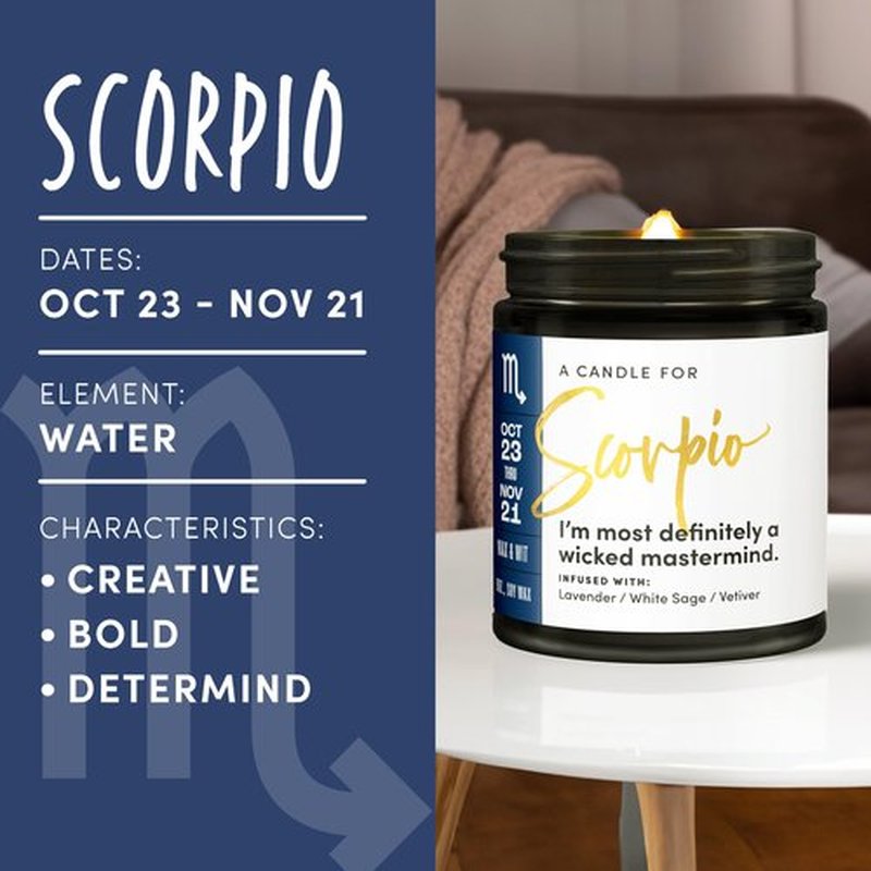 WAX & WIT Birthday Gifts for Women, Scorpio Gifts Women, Scorpio Candle Gifts for Women, Astrology Gift, October November Birthday Gifts for Women, Zodiac Candles, Birthday Gifts for Her, Zodiac Gifts