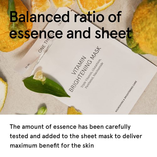 ONE THING Vitamin Brightening Mask 5 Sheets | Niacinamide 12 Vitamins C Tangerine, Facial Sheet Mask, Brightening Moisturizing Pack for Dull Tone Dark Spots Pigmentation | Vegan Korean Skin Care