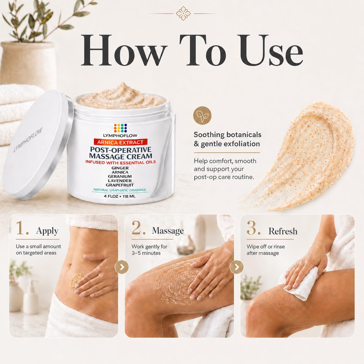 Bruizex Fibrosis Care Cream After Liposuction and BBL Use with Lymphatic Drainage Massage After 360 lipo, Brazilian Butt Lift, Tummy Tuck Works with MLD Body Massager Tools, Faja, lipofoam, 4 Oz