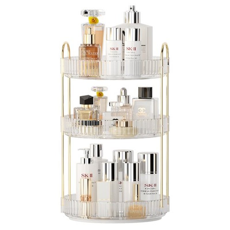 YCIA&DONE 360 Rotating Makeup Organizer and Storage for Vanity Countertop 3 Tiers, High Capacity Cosmetic Skincare Perfume Organizer for Dresser Bathroom Lazy Susan Organizer(Clear White)