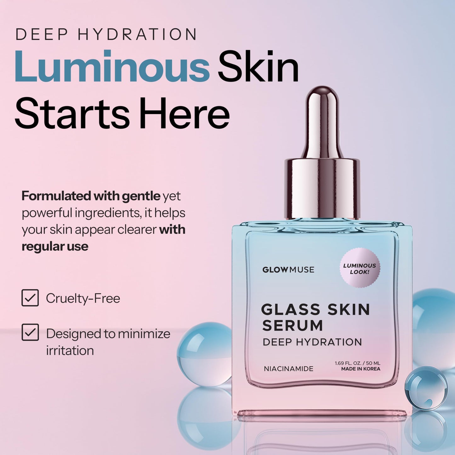 Glow Muse Niacinamide Face Serum – Dermatologist Tested, Anti-Aging, Korean Skin Care – Deep Hydration for Glass Skin, Calms Redness, Refines Pores – Clean Vegan Beauty – 1.69 Fl Oz