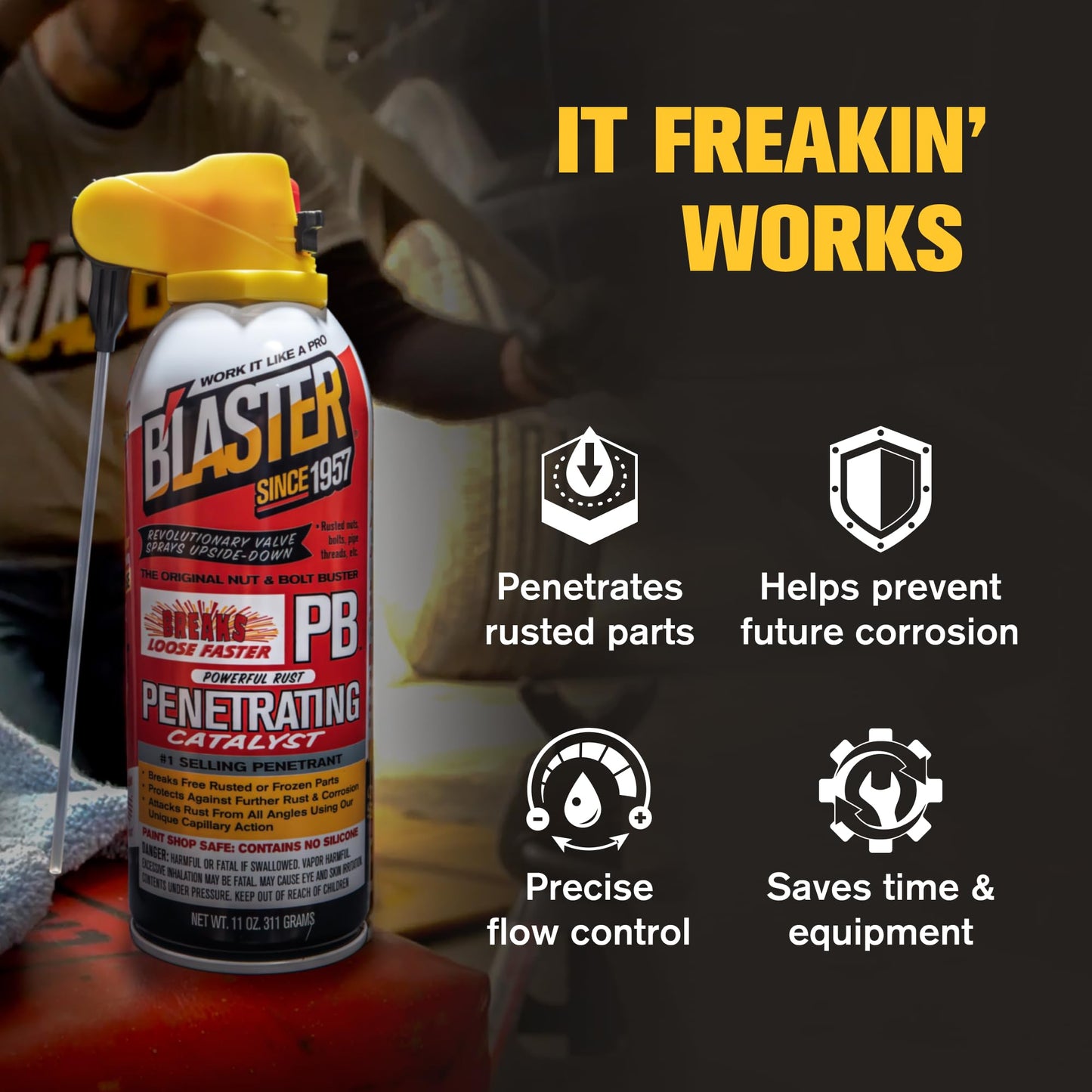 PB Blaster Penetrating Oil Spray, 11 oz Aerosol Cans (6-Pack) – Rust Remover & Bolt Loosener for Stuck Nuts, Bolts & Rusted Parts – Penetrating Catalyst for Automotive & Mechanical Use