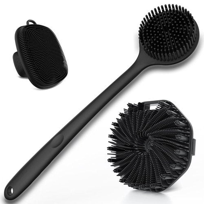 3 PCS Silicone Bath Brush Set,Back Scrubber & Body Brush & Face Brush Set, Super-Exfoliating & Lathering Body Scrubber, Shower Brush, Face Scrubber Combination for HomeBathroom Hotel Travel.(Black)