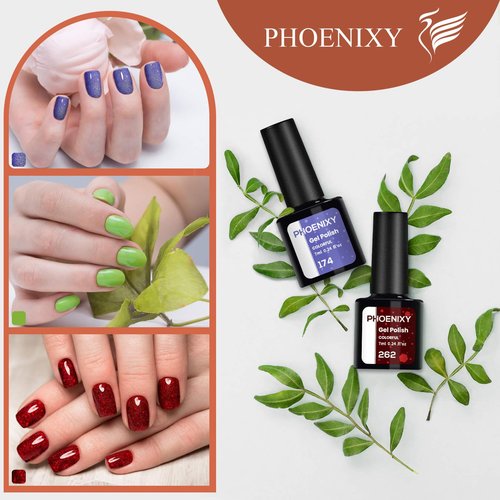 PHOENIXY Gel Nail Polish Kit with U V Light 48W, 56 Pcs 108 Effect Gel Nail Kit Base Glitter Top Coat Gel Nail Polish Set Manicure Tools Gifts for Women