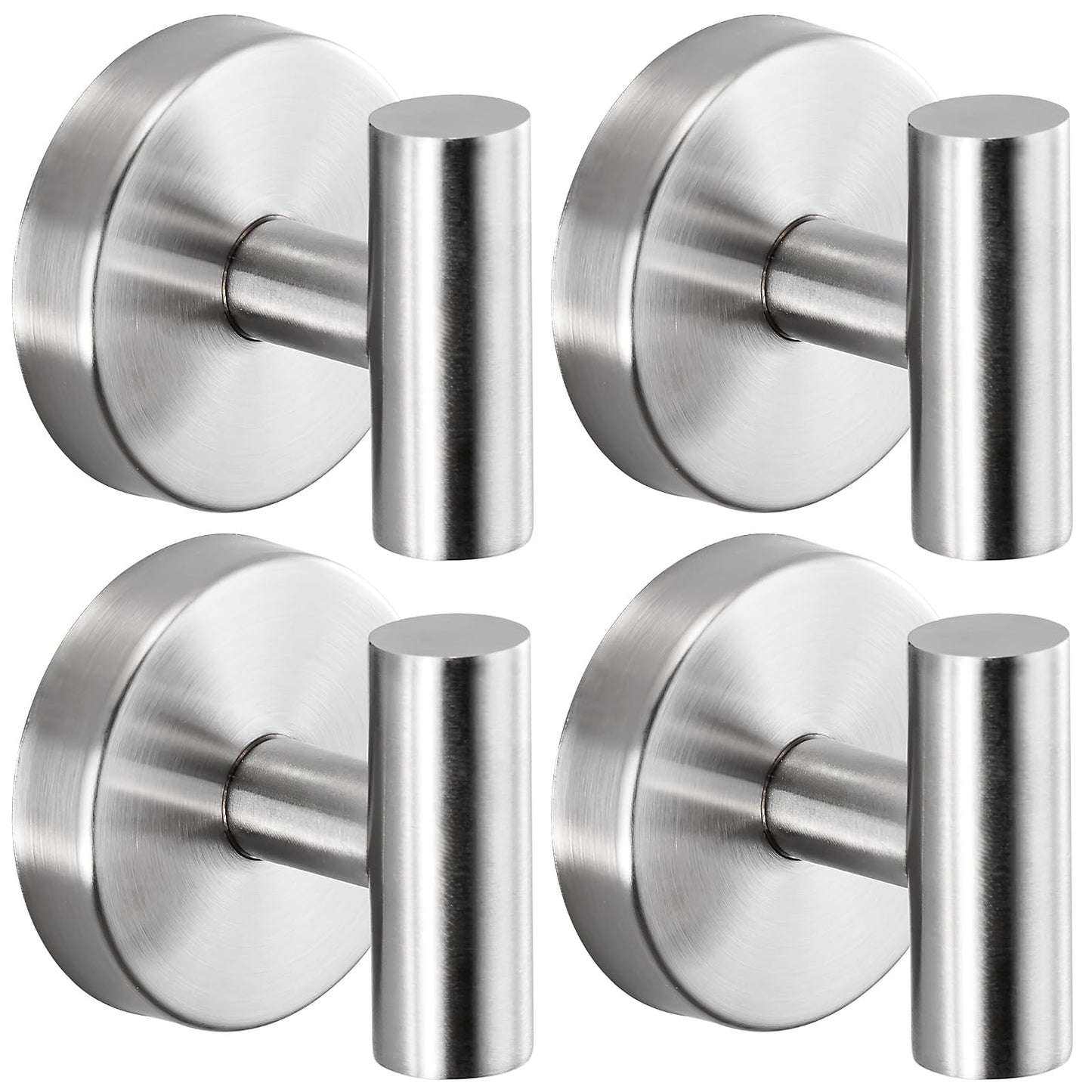 Fenas Suction Cup Hooks for Shower - Bathroom Reusable Hooks for Towels, Robes & Loofah - No-Drill Mounting on Kitchen,Walls,Metal,Glass,Mirrors,Tile & Smooth Non-Porous Surfaces (4, Brushed Nickel)