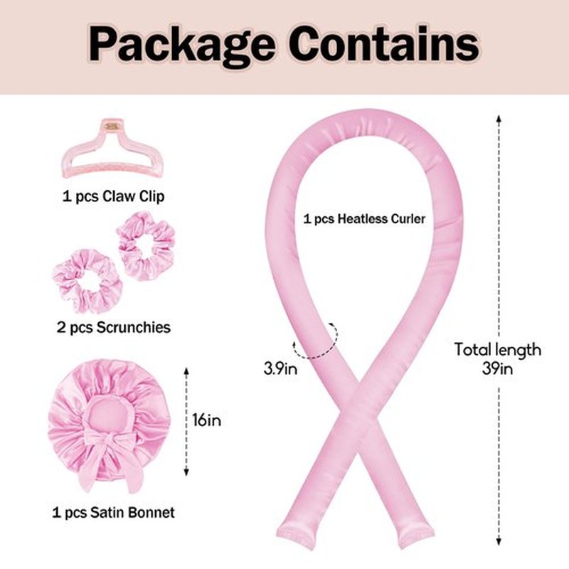 Heatless Hair Curler,Blowout Heatless Curls Overnight,No Heat Curling Rod Set with Silk Bonnet for Sleep in,PInk