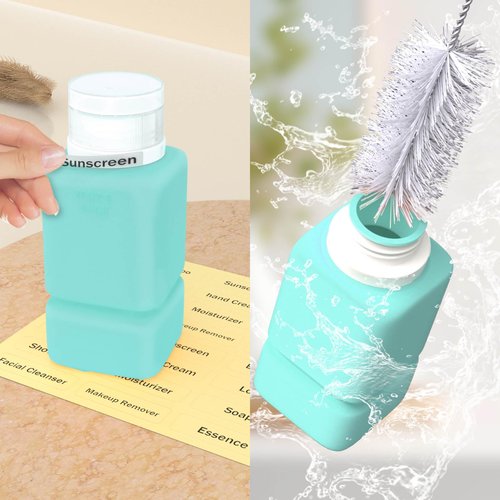 Travel Bottles for Toiletries, TSA Approved Travel Size Containers for Shampoo Conditioner Lotion Body Wash, BPA Free Travel Toiletry Bottles With Clear Toiletry Bag, Cleaning Brush Label (4 Pack)