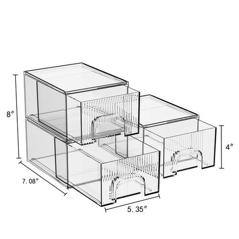 ZHIAI 3 Pack Clear Stackable Storage Drawer, Acrylic Drawer, Cosmetic Organizer, Plastic Organizer for Dresser, Under, Kitchen Cabinet, Pantry, Home Organization and Storage