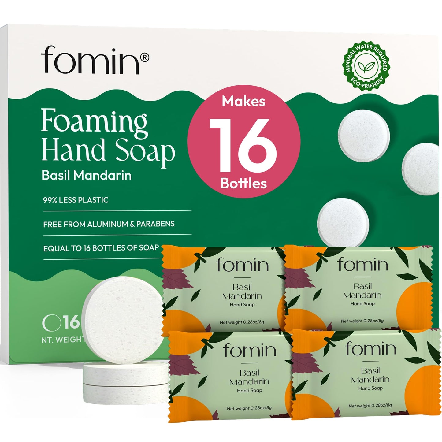 FOMIN Foaming Hand Soap Refills (16 Pack) - Skin Friendly Foam Soap Refill for Hand Wash - Makes 128 fl oz (16 x 8 fl oz)