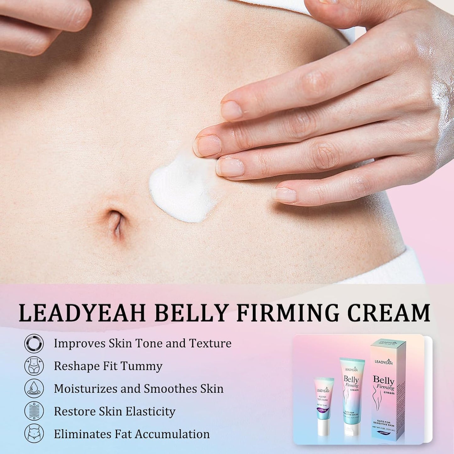 Leadyeah B Flat Belly Firming Cream - Moisturizing, Firming for Stomach, Thighs and Butt, Body Lotion for Women and Men, 125 ML