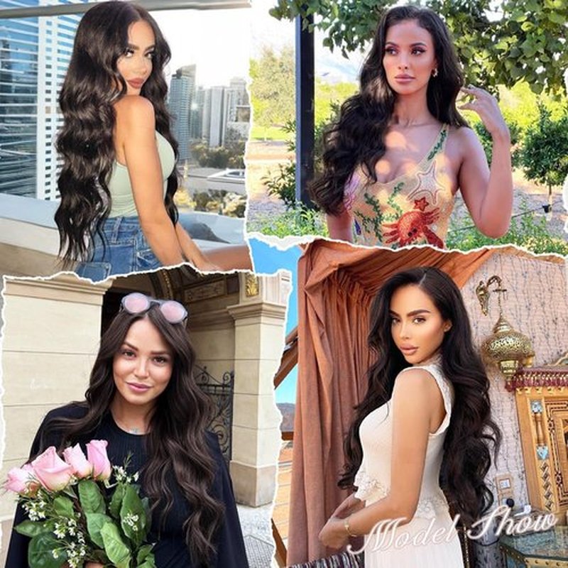 ALXNAN Hair Extensions, 4PCS Clip in Hair Extensions,20 Inches Dark Brown Long Wavy Natural Soft Synthetic Hairpieces for Women