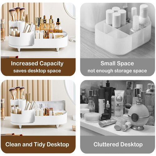 Rotating Makeup Organizer for Vanity with Brush Holder, Cosmetic Makeup Storage Organizer, Large Spinning Makeup Skincare Organizer, Countertop Makeup Perfume Organizer, Lotions Display Case (White)