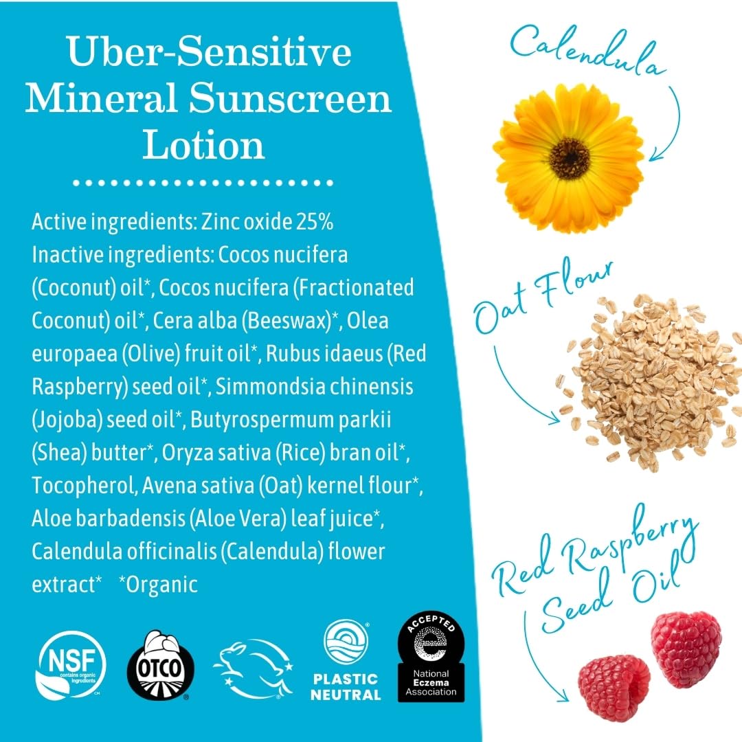 Earth Mama Uber Sensitive Mineral Sunscreen Lotion SPF 40-3oz 2pk - Non-Nano Zinc - Broad Spectrum Sunscreen for Sensitive Skin - Water Resistant Sun Protection for Babies, Kids & Adults