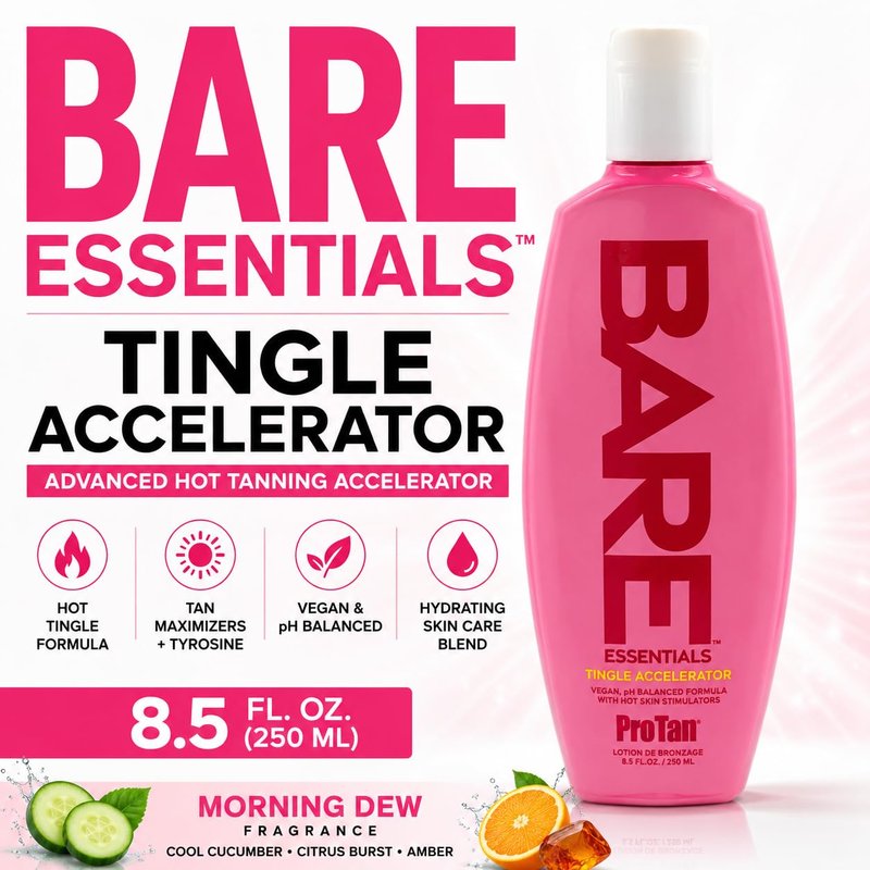 Pro Tan BARE Essentials Tingle Accelerator Tanning Lotion 8.5 fl oz – Vegan DHA, Bakuchiol, Aloe, Coconut Oil, Jojoba & Vitamins B C E – Indoor Outdoor Tan Enhancer, Paraben Free